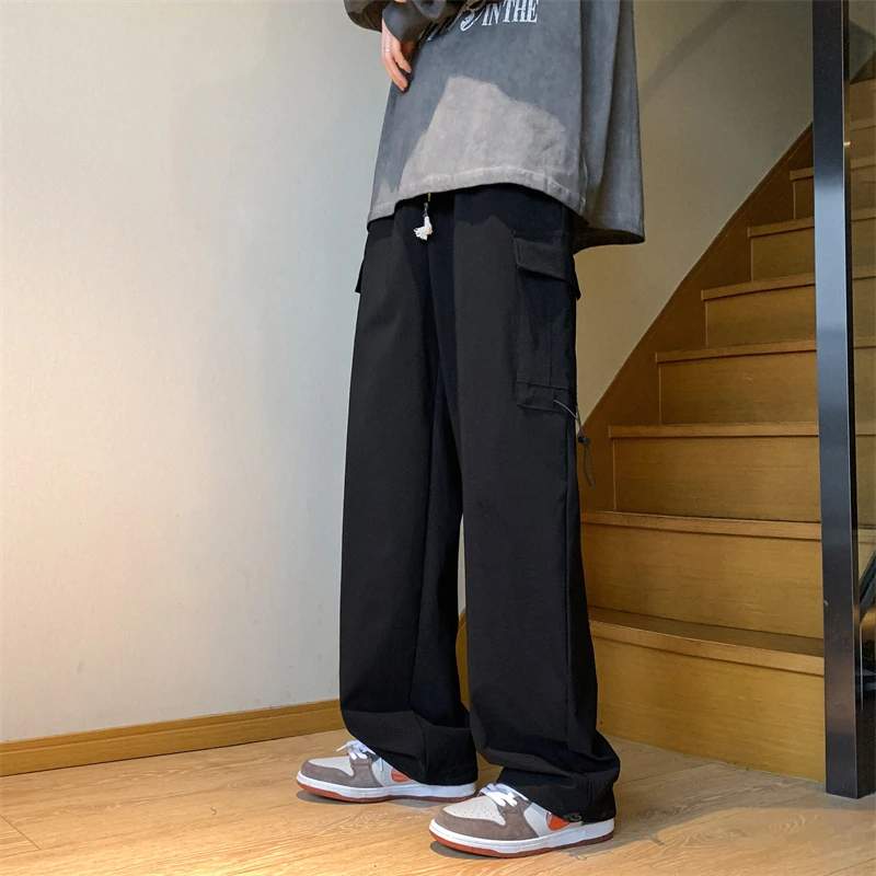 

KAPMENTS Y2k Baggy Japanese Streetwear Sweatpants 2023 Spring Wide Leg Cargo Pants Korean Fashion Joggers Black Stacked Pants