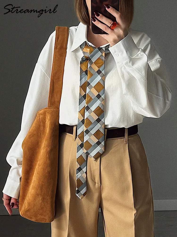 

Streamgirl Women Shirts Long Sleeves White Autumn Casual Loose Shirt Female Blue Tops Oversized Shirts For Women Fall Clothes