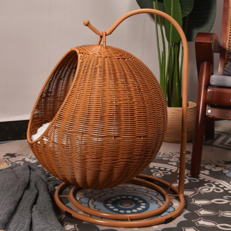 Rattan pendurado cama de gato macio acolchoado gato rede respirável destacável gatos camas decoração para casa balanço ninho para gatos pequeno cão