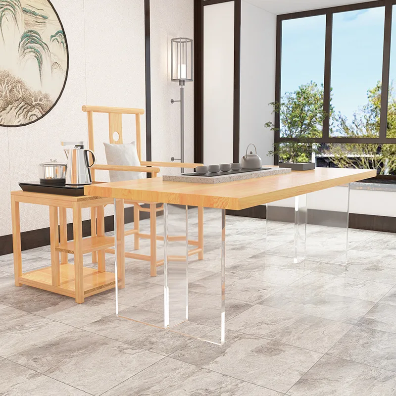 

American log solid wood coffee table designer creative acrylic table coffee table combination log workbench large board