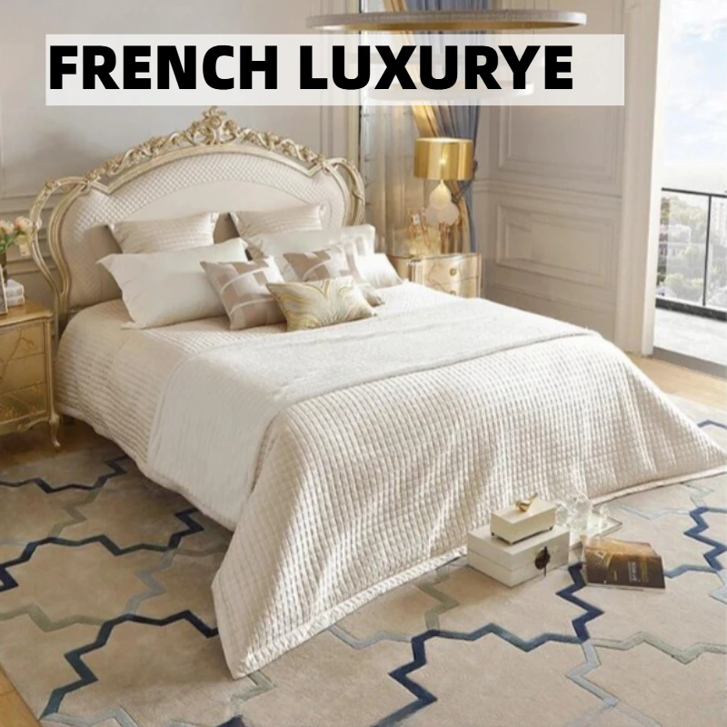 

Двуспальная кровать 180x200 см с французским деревянным каркасом, размер Queen/King, для спальни, на 2 человека, с изголовьем, современная роскошная мебель для дома