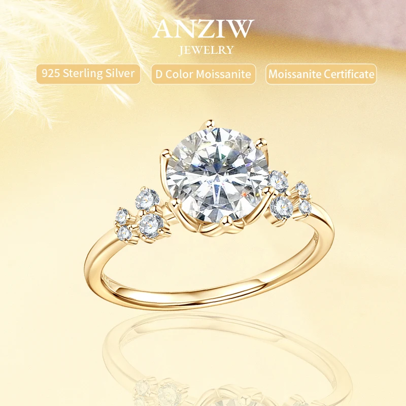 

Anziw 8mm 2.0ct D Moissanite Ring for Women 18k Gold Plated 925 Sliver Engagement Wedding Rings Finger Promise Jewelry 2025 New