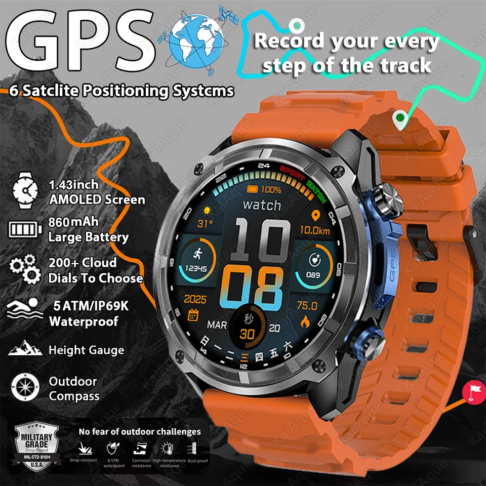 

Спортивные часы с GPS на открытом воздухе DTG1 AMOLED 5TM Глубокие водонепроницаемые часы с памятью 4 ГБ Местная музыка TWS GPS Карта Компас Смарт-часы с пульсометром