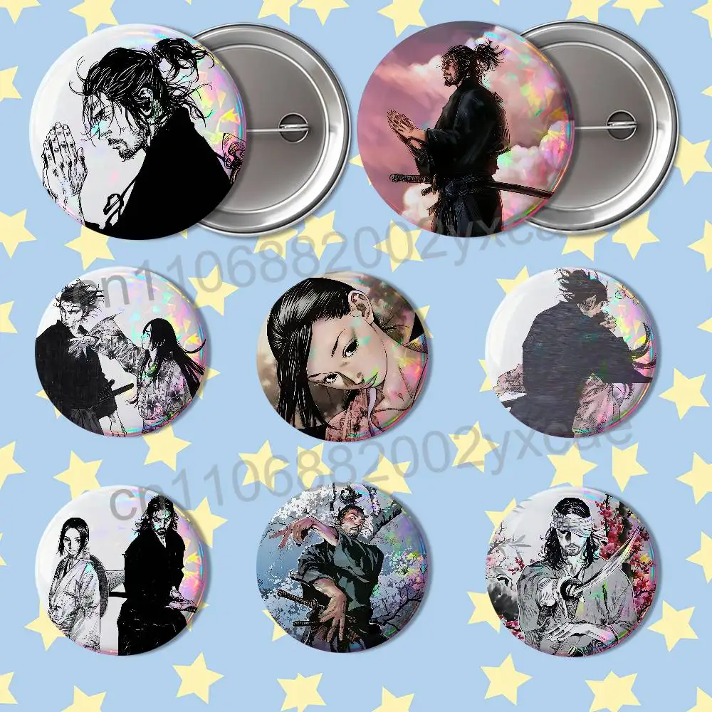 Otsu Tattoo ART Miyamoto Musashi Vagabond  HD Print 58mm 44mm Round Lapel Pins Pretty Derby Round Display Brooches Brooch Badges