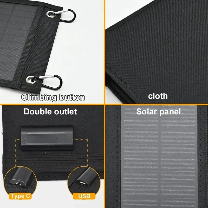 Portable 6-Fold Solar Charging Panel IP65 Waterproof Standard Dual Output Interface with Type-C USB Port Mobile Power Supply