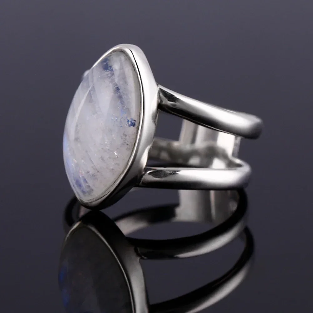 Sterling Silver 925 Simple Natural Moonstone Rings for Women Engagement Wedding Finger Ring Fashion Jewelry Ring