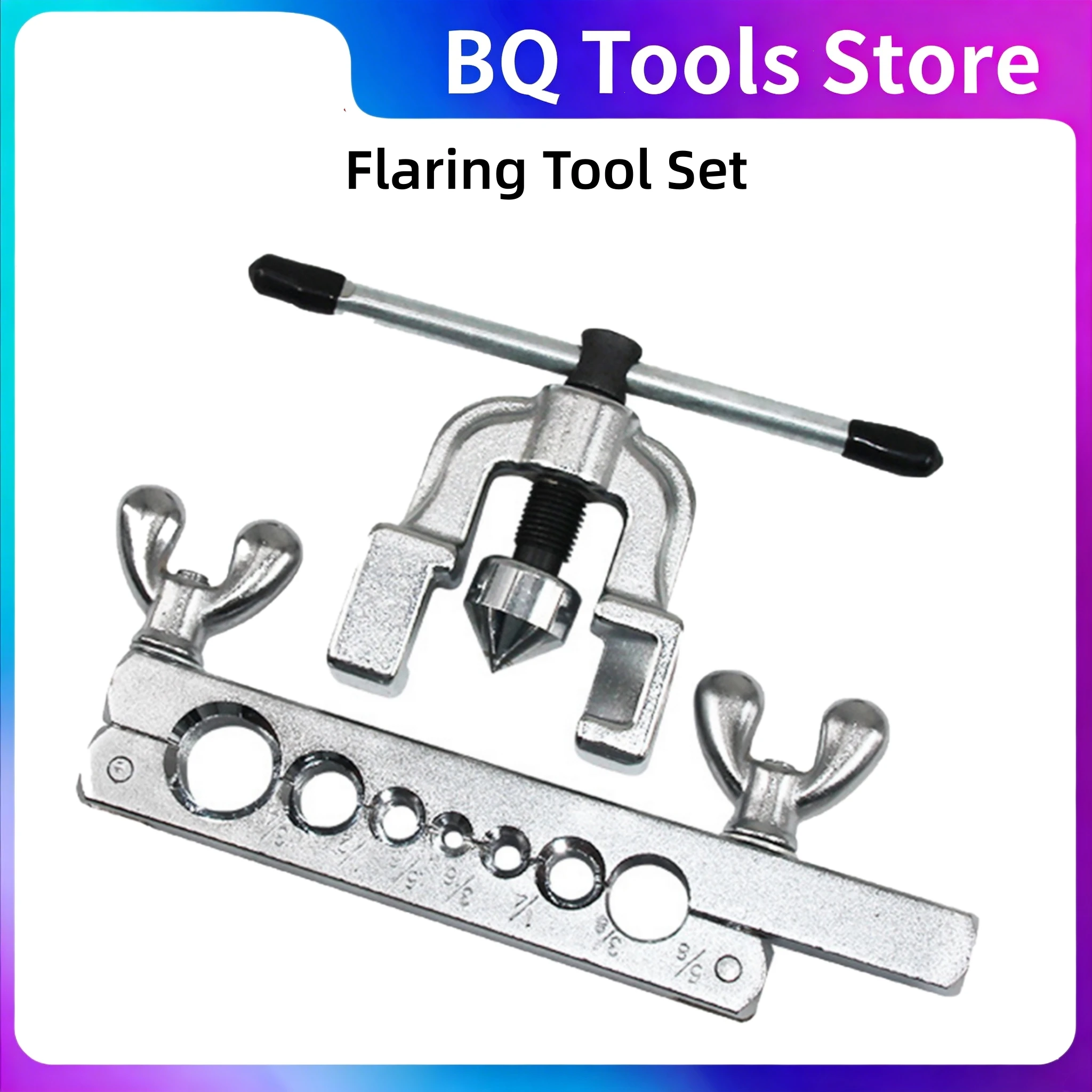 

Flaring Tool Set Eccentric Cone type Flaring Bars T Handle 7-Hole 45 Degree Pipe Expander 7 Dies Hole Kit