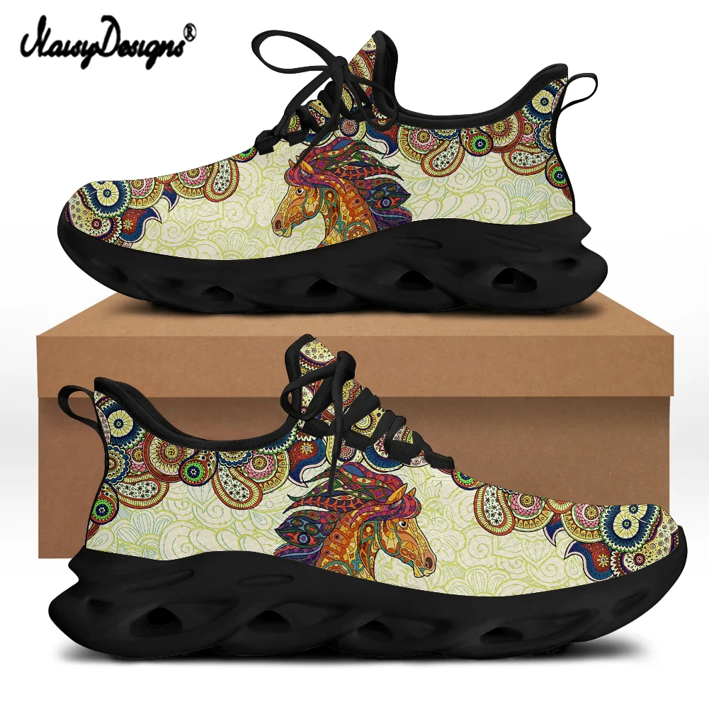 Noisydesigns Summer/Autumn Men's Sport Shoes Flats Casual Sneakers Bohemian Mandala Horse Pattern Lace-Up Breathable Damp Shoes