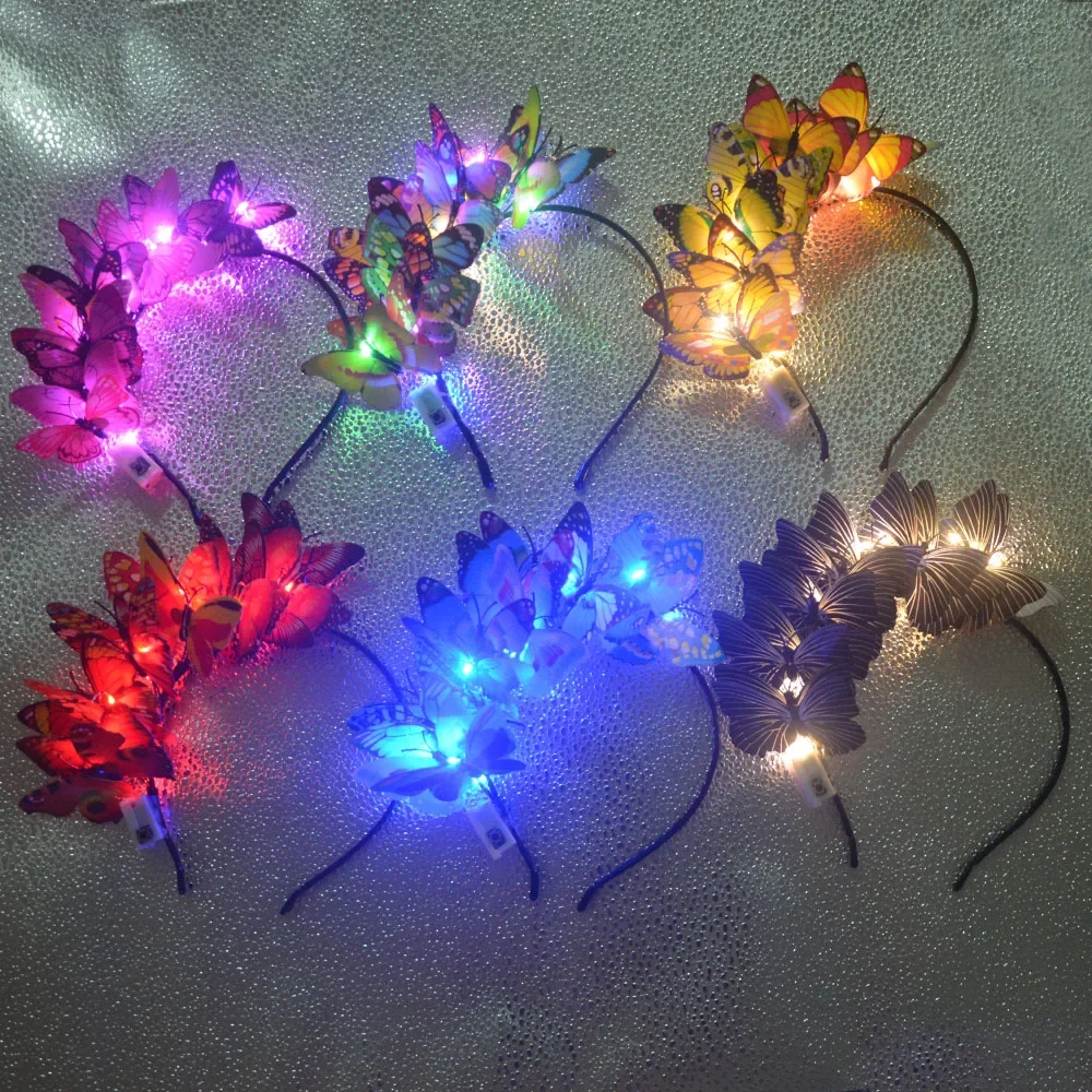 1pcs Light Up Glow Flash Butterfly Hat Headband Crown Tea Party Costume Headpiece   Decorations    navidad Wedding Festival