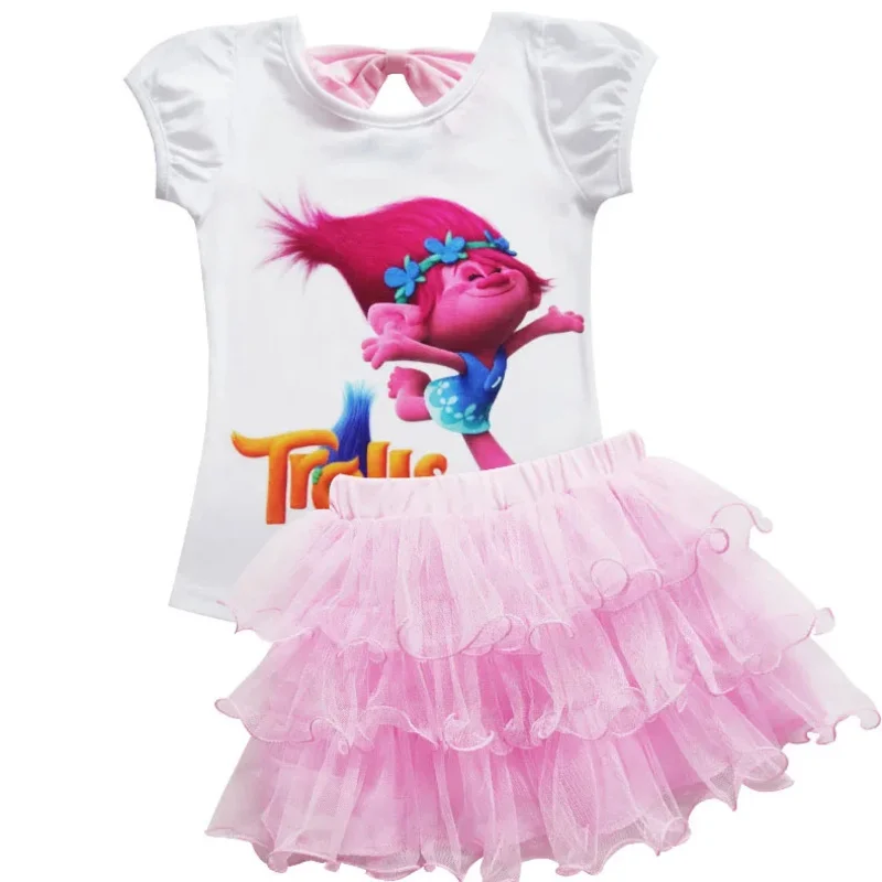 طفل الفتيات الصيف عارضة الخشخاش القزم سبعة ألوان التي شيرت وتنورة شعر مستعار الكرتون ملابس الطفل كرنفال تأثيري حلي للأطفال