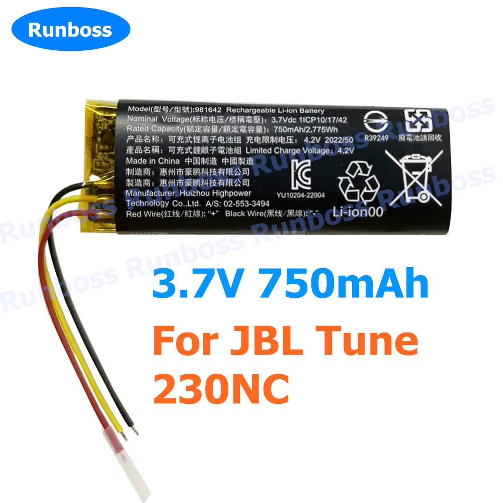 750mAh 3.7V Li-ion Battery for JBL Tune 230NC 230 NC TUNE230NC TWS Wireless Bluetooth Earphone Charging Compartment Battery