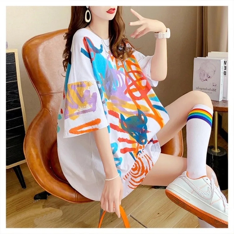 Graffiti New Spring Summer Plus Size Women's Short Sleeve T-shirt Women Streetweaar Graphic Tee Y2k Top