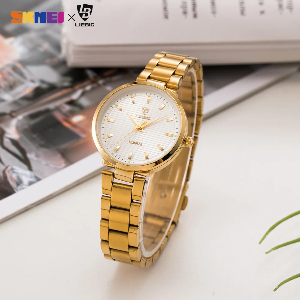 Luxury Couple Watch Quartz Wrist Watches Golden Fashion Stainless Steel Lovers Watch For Women & Men Analog Wristwatch L1012