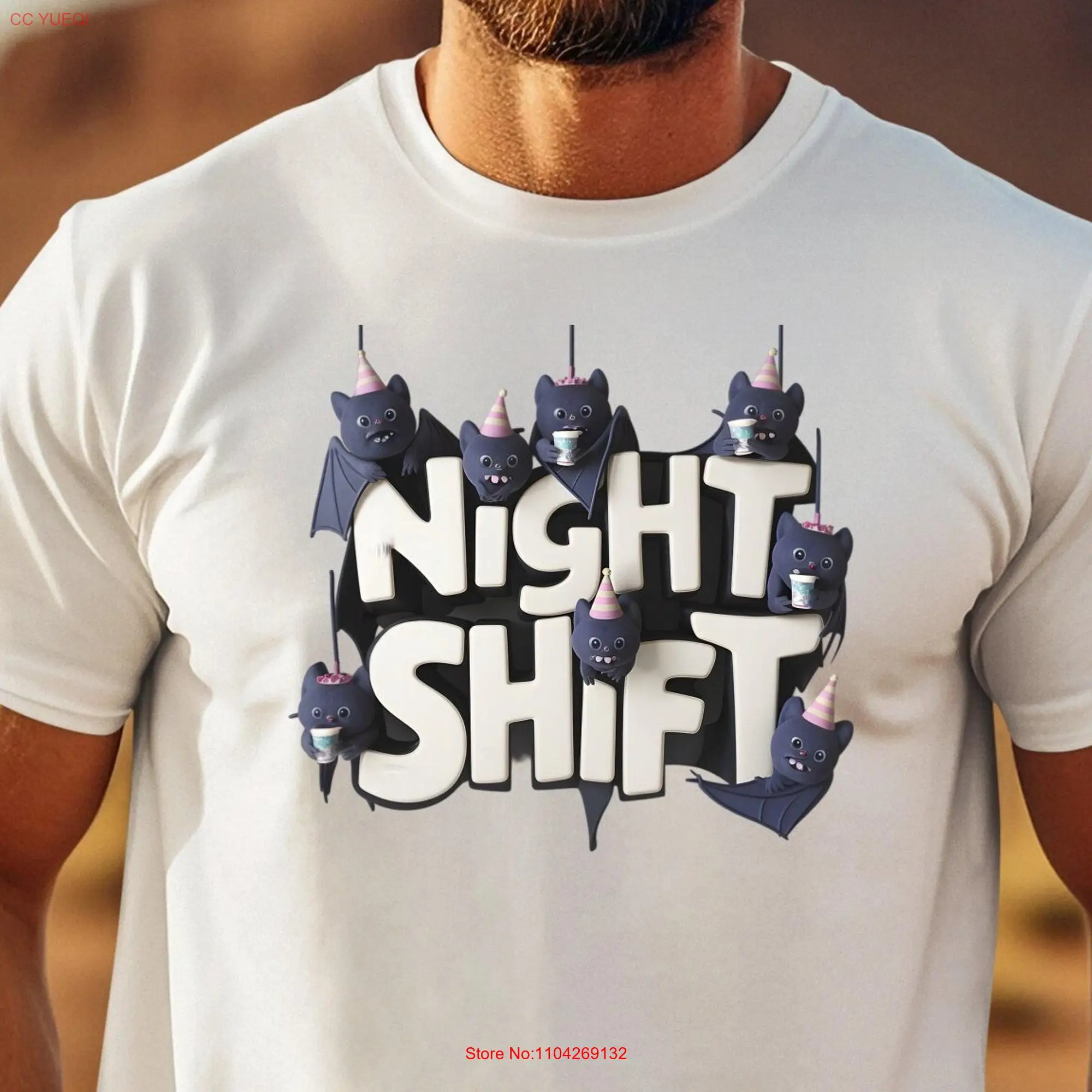 

Вечеринка с летучей мышью Night Shift, футболка с милыми мультяшными летучими мышами, веселые животные для всех возрастов, Хэллоуина, любителей работы, потертые с длинными или короткими рукавами