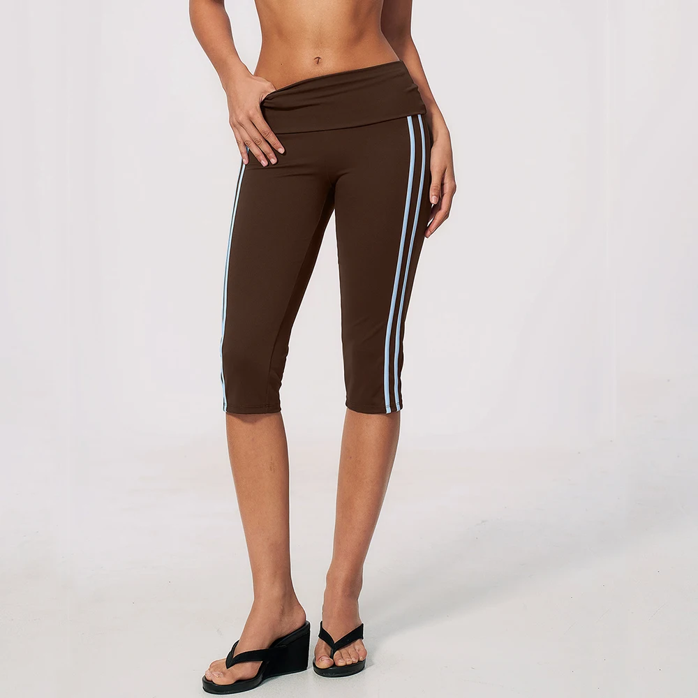 Yoga Leggings Pants Women's Fitness Leggings Running Workout Gym Push Up High Waist Tights Cropped Capri Pants Foldover Waist
