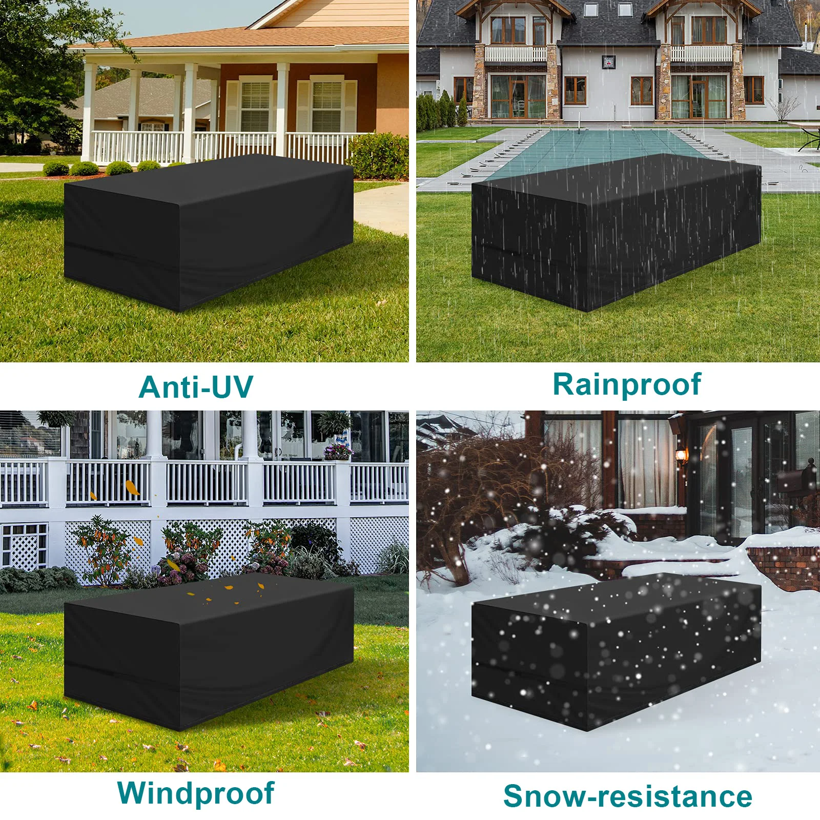 Patio Table Chair Cover Heavy Duty 600D UV Resistant Waterproof Snow Protection for Outdoor Furniture Rectangular Dining Table