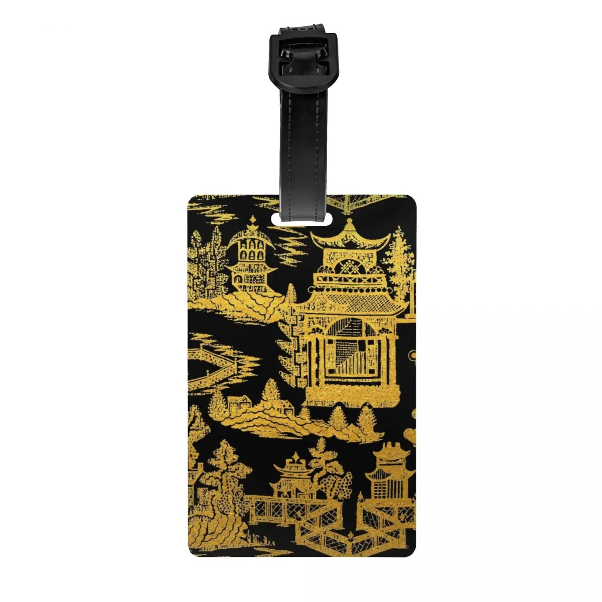 

Gold Black Chinoiserie Pagoda Luggage Tags Custom Willow Pattern Baggage Tags Privacy Cover Name ID Card