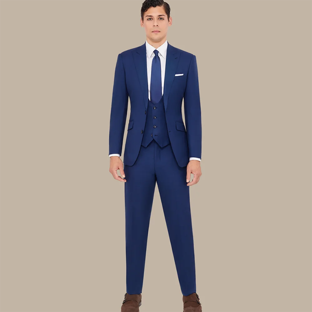 Timeless Men Royal Blue Slim Fit Three Piece Suit Single Breasted Blazer Vest Trousers Set Wedding Groom Formal Business Outfit