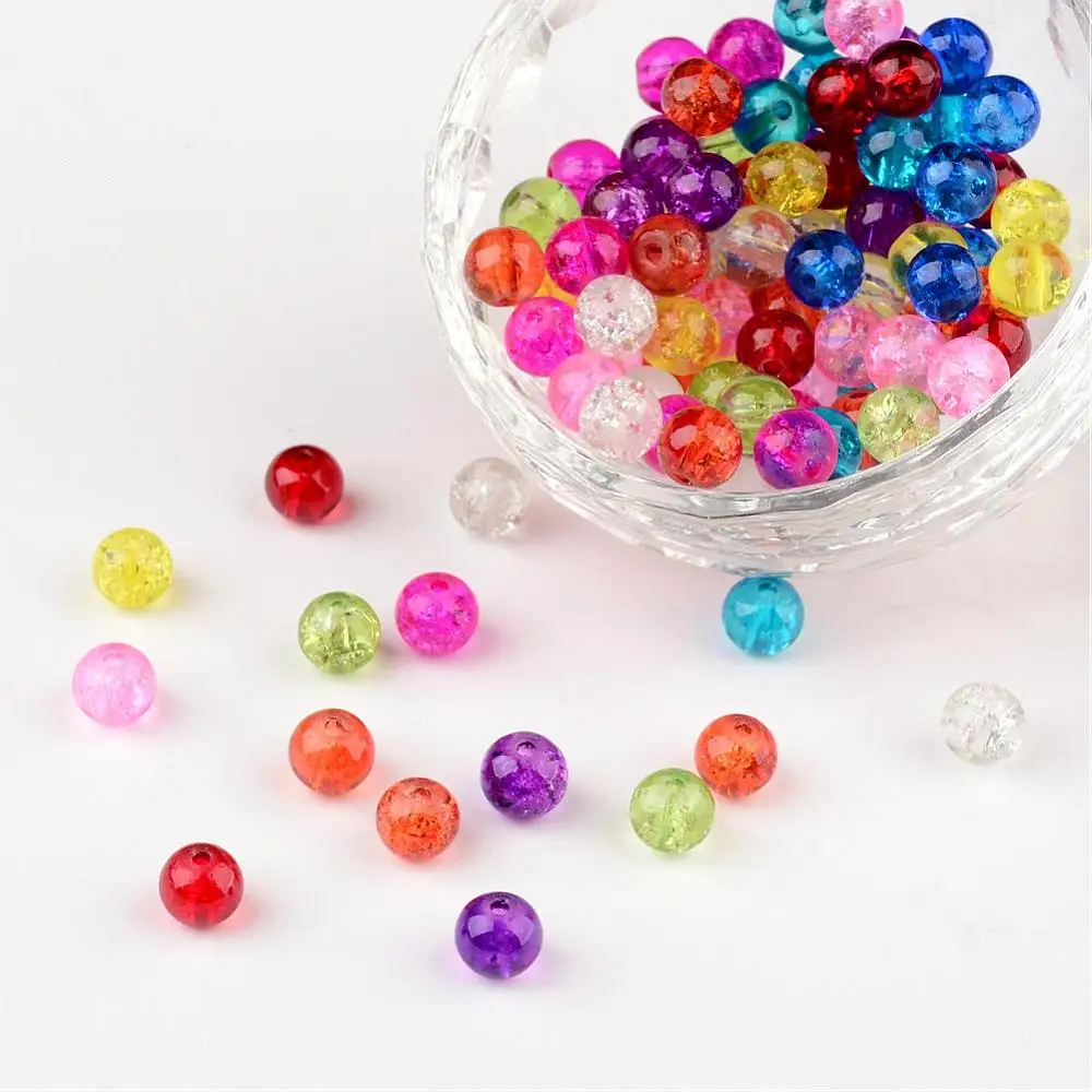 200pcs Mixed Crackle Glass Beads Round  6mm Hole:1.3~1.6mm