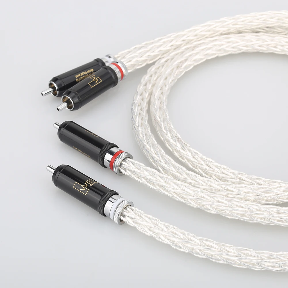 Hi-End 8AG Silver Plated OCC 16 Strands Audio Cable With WBT RCA Plug Cable HIFI 2RCA TO 2RCA Cable