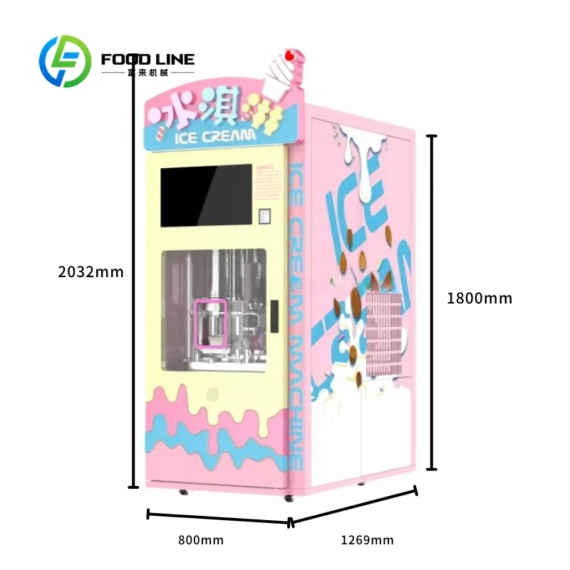 Customized size Automatic soft ice cream vending machine with nut raw material cone production