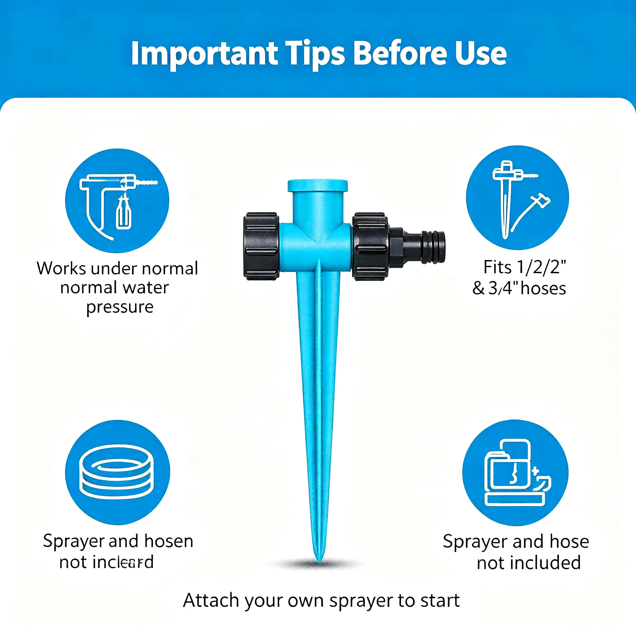 Sprinkler Ground Stake with ABS Body for 1/For 4 Inch 3/8 Inch 1/2 Inch Garden Hose Connections Outdoor Water Management