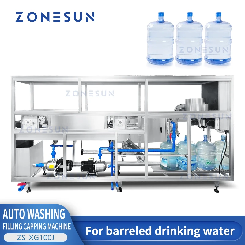 ZONESUN ZS-XG100J Automatic Barreled Water Filling Machine Bottle Rinsing Washer 5 Gallon Drinking Water Packaging Machine