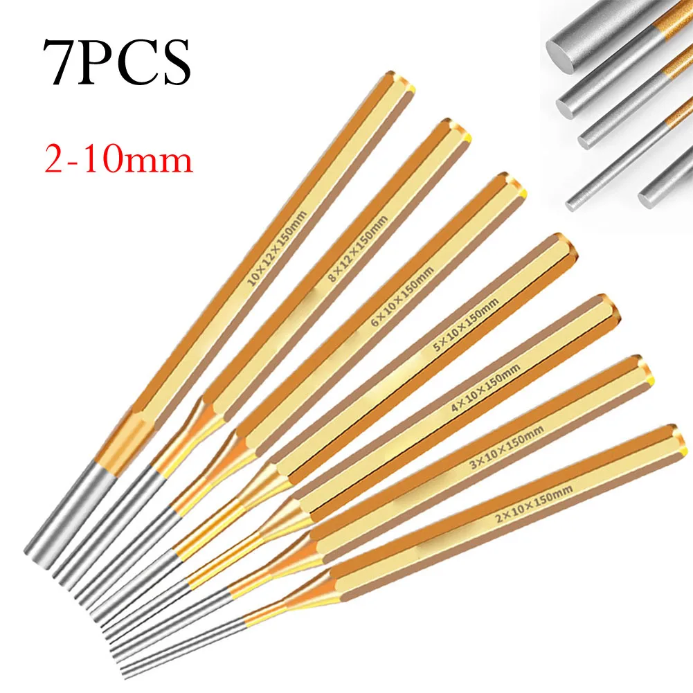7PCS Roll Pin Punch Set 2-10mm Alloy Steel Hand Tools For Watch Repair Marking Drilling Scribing Industrial Maintenance Gold
