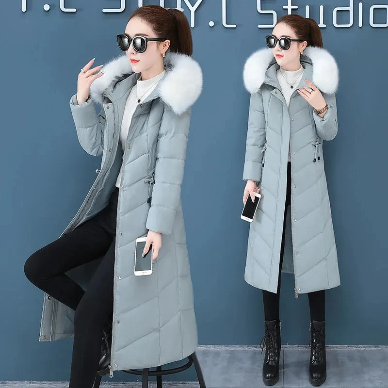 Ainter New Down  Women's Temperament Fur Collar Mid-Length Over-the-knee Slim Fit Warm Winter Fashion Solid Color 