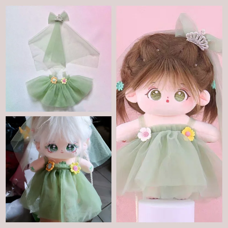 Love and Deepspace for 20cm Cotton Doll Summer tulle princess dress with headdress cute sweet dress dolls decoration