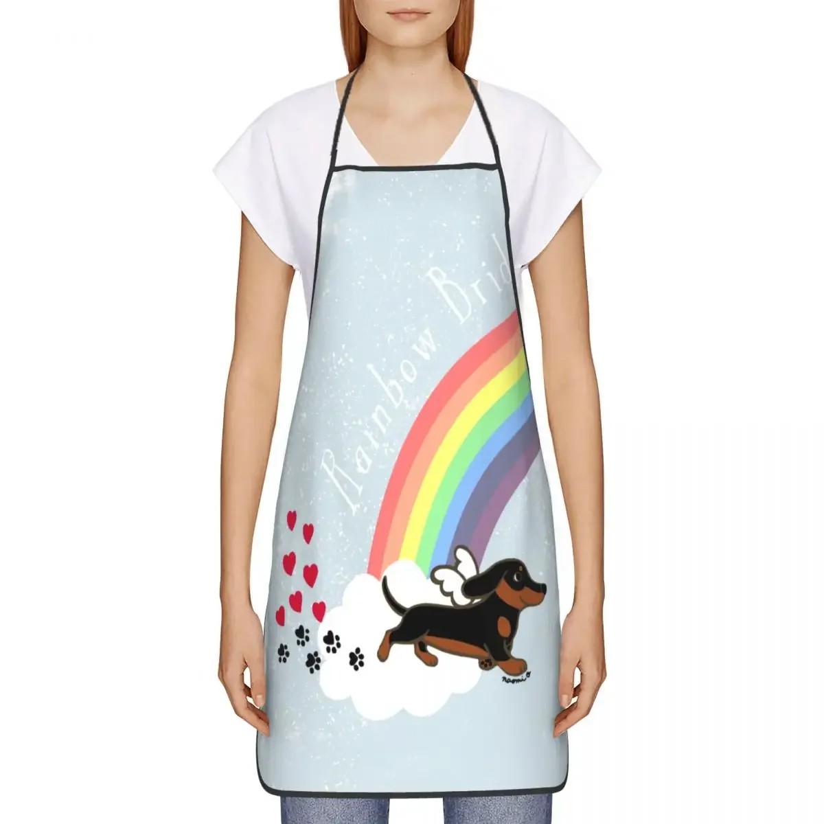 Custom Bib Rainbow Dachshund Aprons for Men Women Unisex Adult Chef Cooking Kitchen Cartoon Wiener Dog Tablier Cuisine Painting