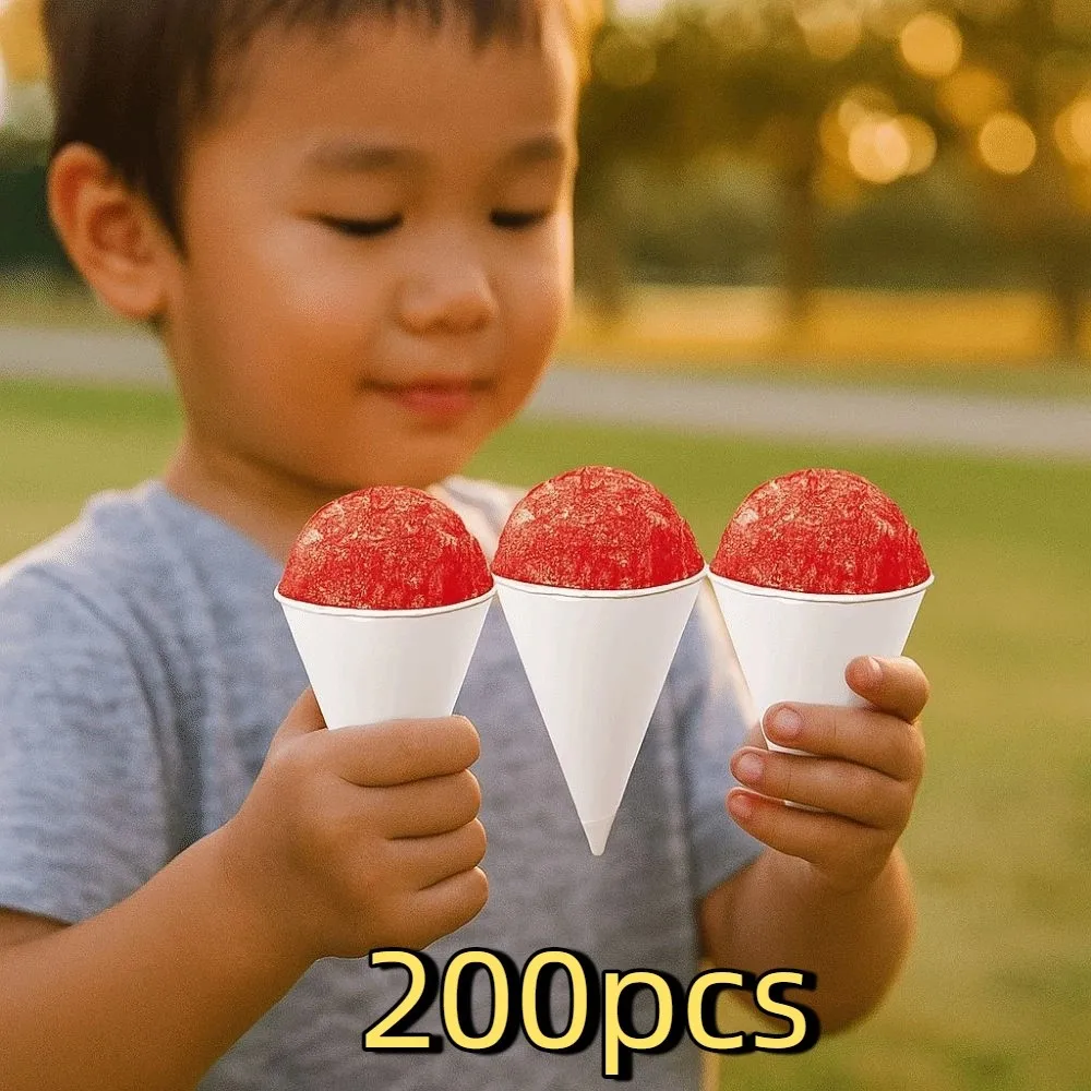 

200pcs 3.7/4.5 OZ White Paper Cone Cups Leakproof Thickened Snow Cone Cups Cone Coffee Cups Coated Cone Paper Cups Ice Cream