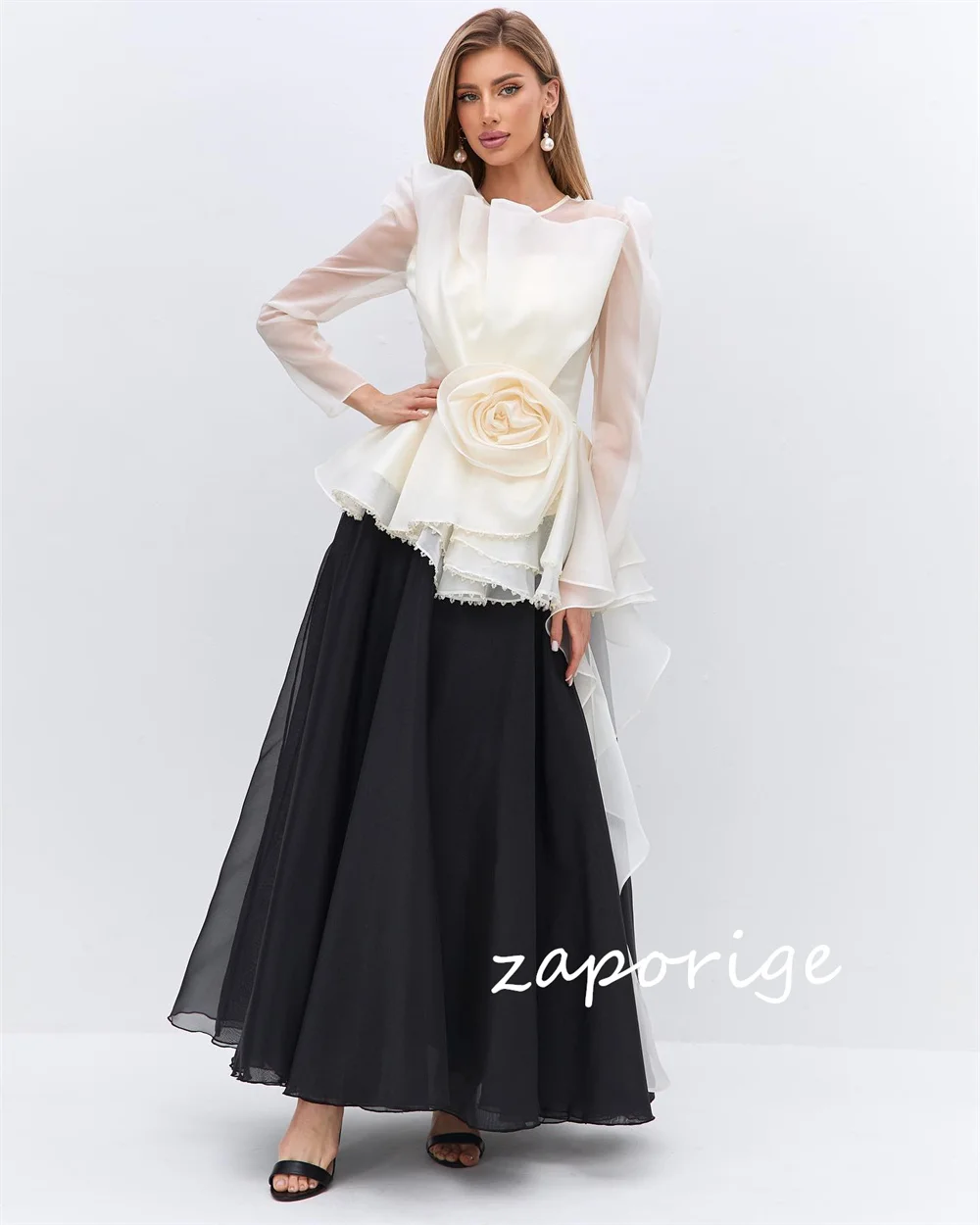 Abiti midi gioiello a trapezio con fiori fatti a mano in organza personalizzati Occasioni su misura Taglie semplici ed eleganti disponibili