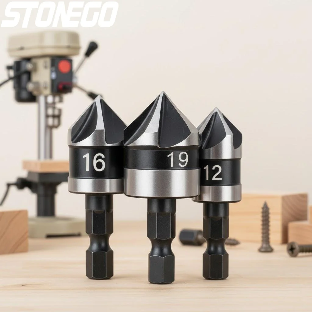 

Набор зенкеров 12 мм, 16 мм, 19 мм с шестигранным хвостовиком 1/4 дюйма, инструмент для снятия фаски под углом 90 градусов для деревообработки