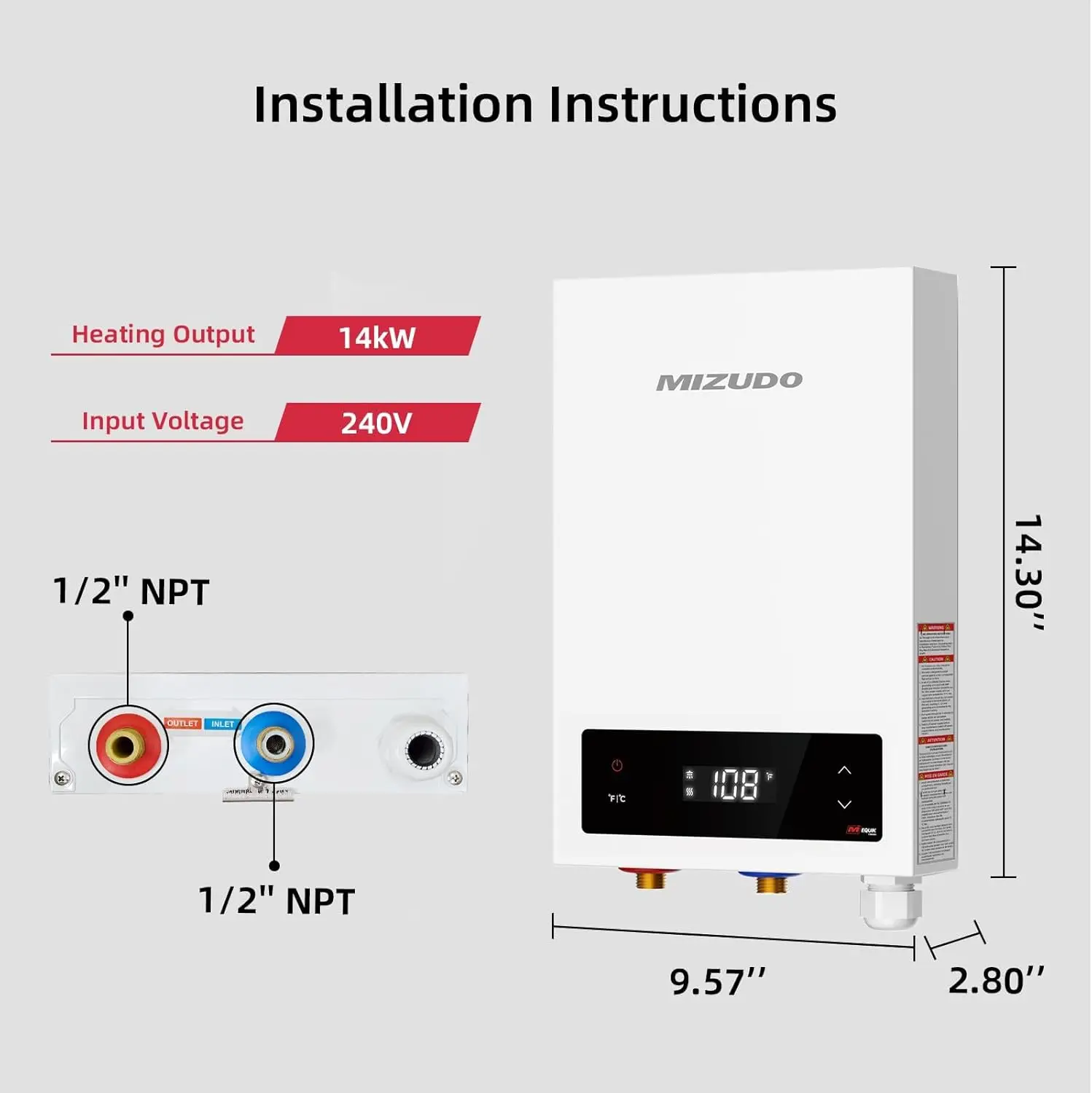 Scaldabagno elettrico senza serbatoio 14KW 240V 2-3 punto di utilizzo su richiesta scaldabagno ETL certificato con Display digitale a LED