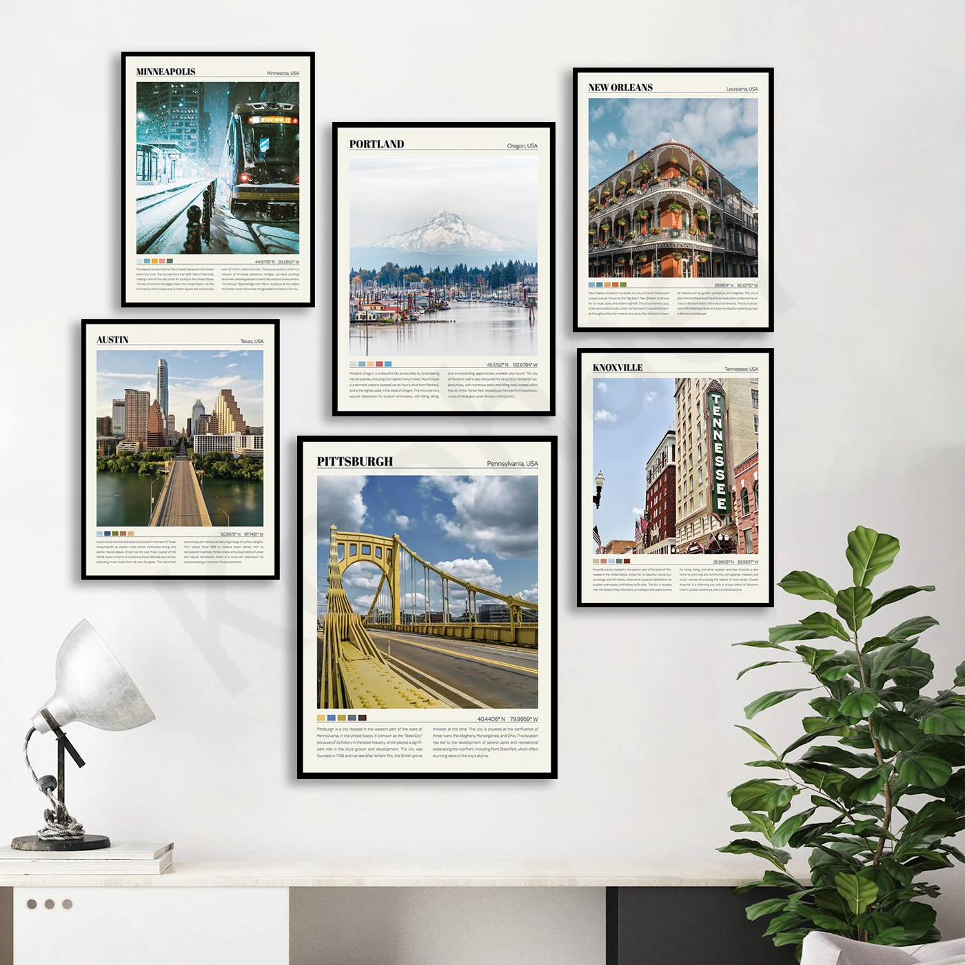 Atlanta Dallas St.Louis Pittsburgh Minneapolis Seattle Portland New Orleans Austin Detroit Knoxville.City Landscape Poster