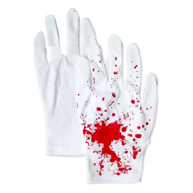 21cm Ghost Festival Women Halloween Cosplay Irregular Bloodstain Print Short Gloves Horror Theme Masquerade Ball