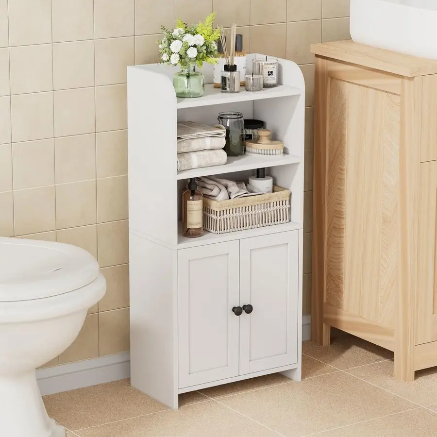

Small Bathroom Storage Cabinet, Freestanding Toilet Paper Storage with 2 Doors and Shelves, Bathroom Organizers and Customizable