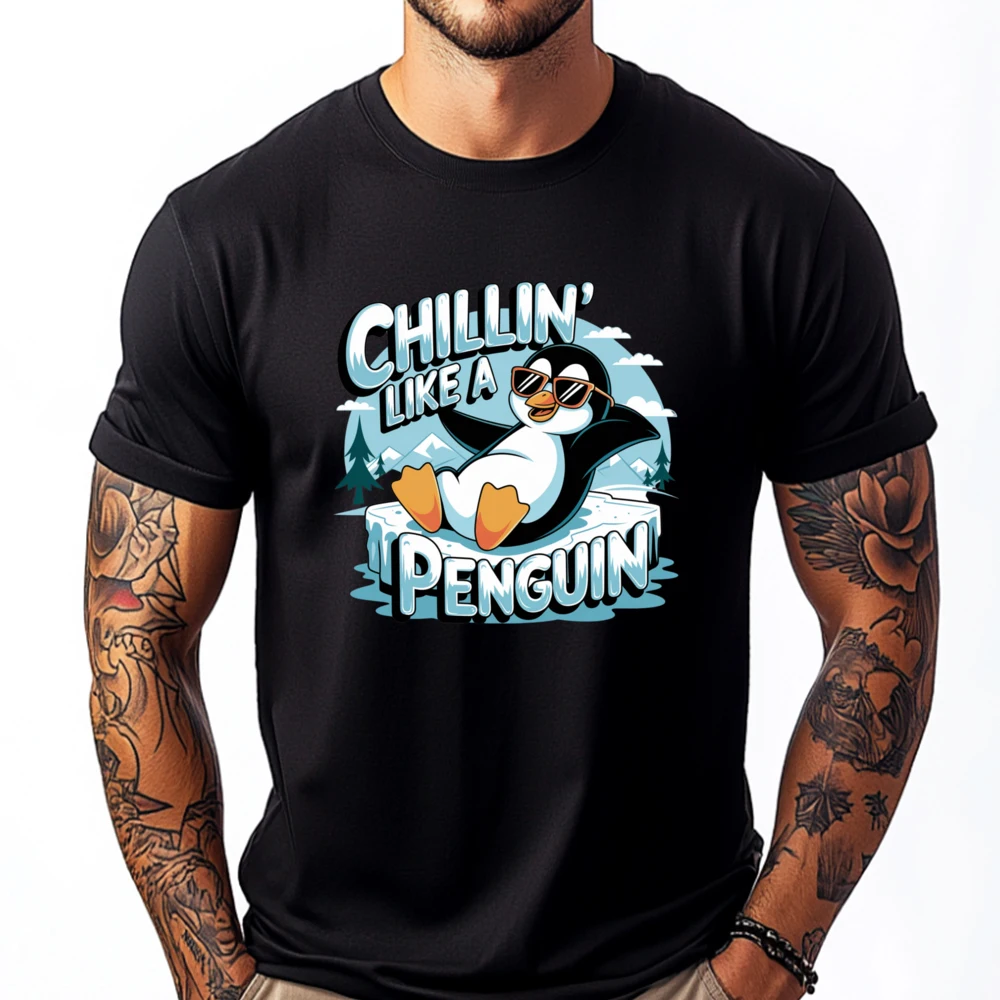 

Chillin Like A Penguin Fun Vacation T Shirts For Men Long Sleeve T-Shirt Tee Shirt Alphabet