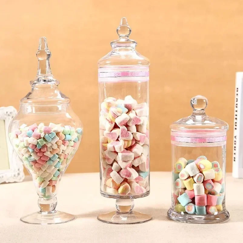 

Crystal Wedding Decor Transparent Glass Crafts Three Styles Candy Jars Grain Storage Bottle