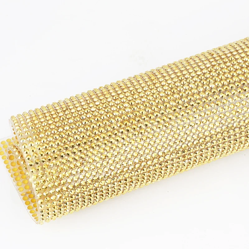 Nuovo! 42x20 cm Hotfix Flatback Gold Aurum Strass Trim Adesivo Foglio di rete con strass in resina autoadesiva per accessori fai da te