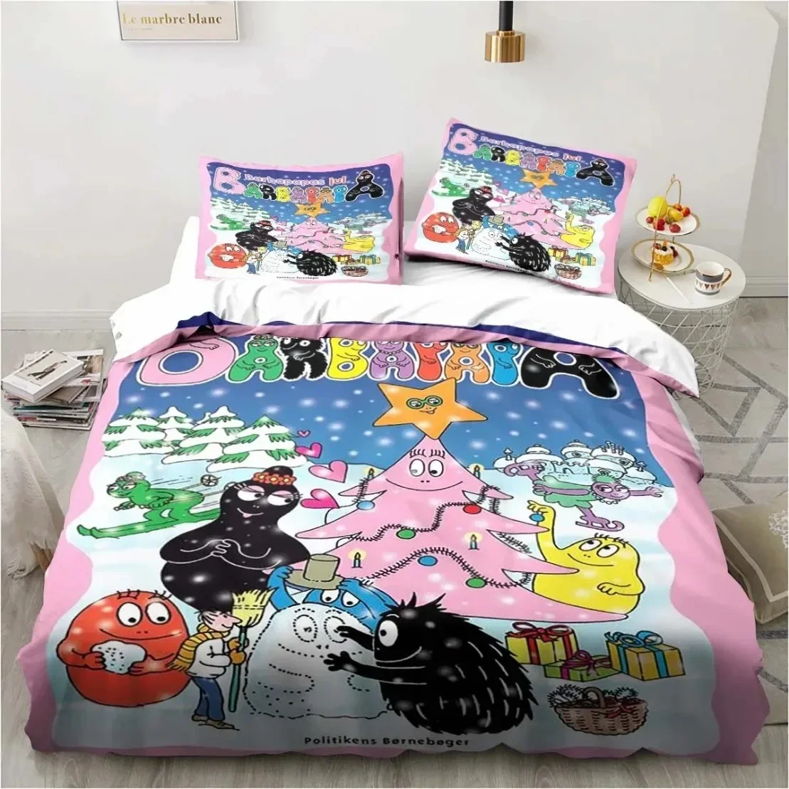 3D Cartoon Bedding Set B-Barbapapa Duvet Cover Set With Pillowcases Soft Skin-Friendly Single King Size For Kids Birthday Gift
