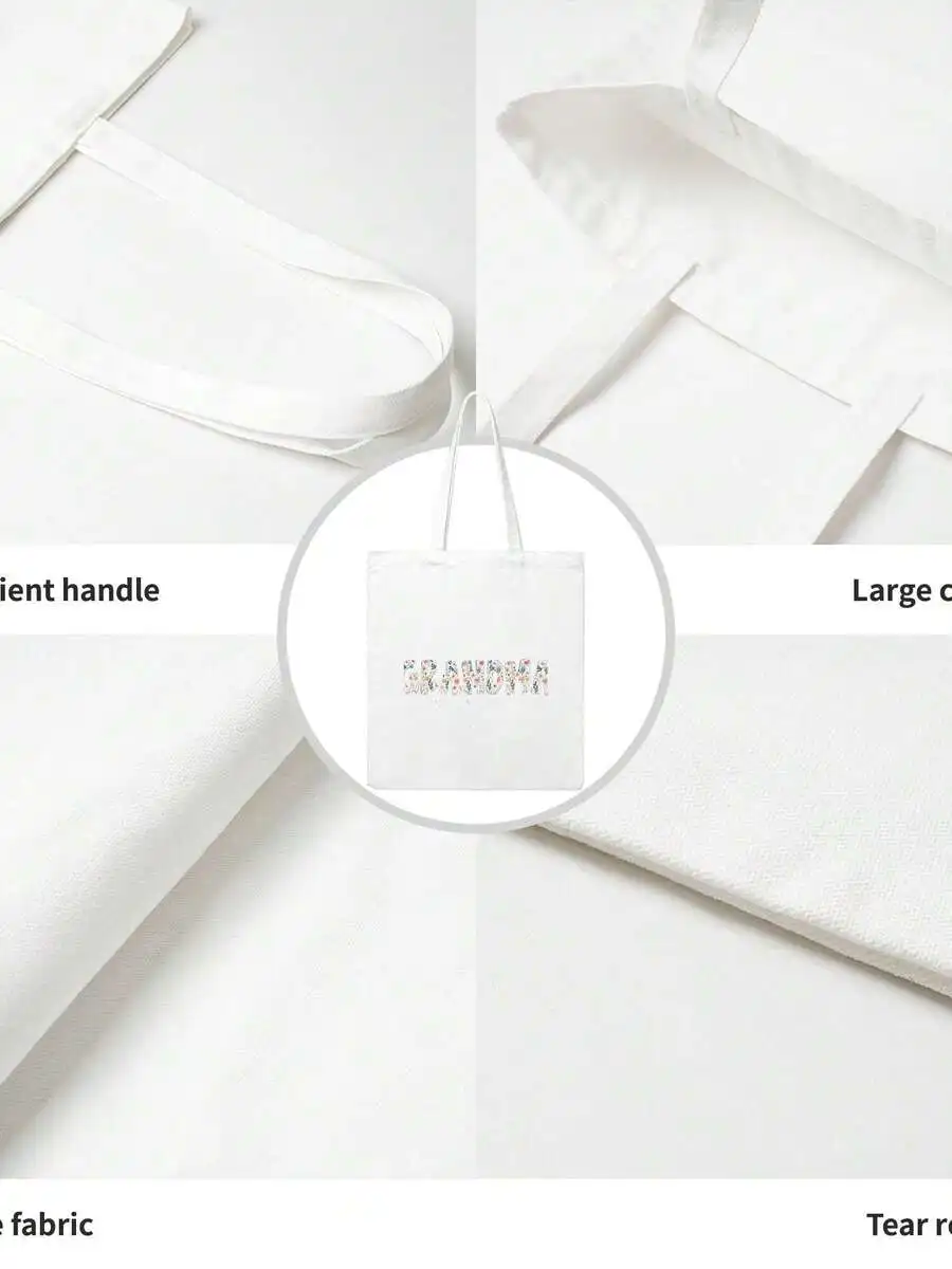 

Canvas Tote Bag With Floral Letter Print Casual Vintage Shopping Bag Large Capacity Portable Shoulder Bag For Women