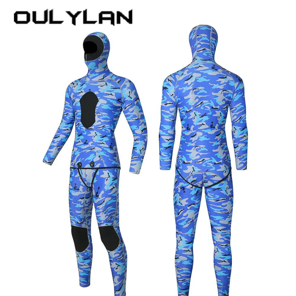 2024 Male Fisherman 3mm Split Fish Hunting Suit Camouflage Hooded 2-piece Free Diving Suit Surf Fishing Rescue Warm Clothing