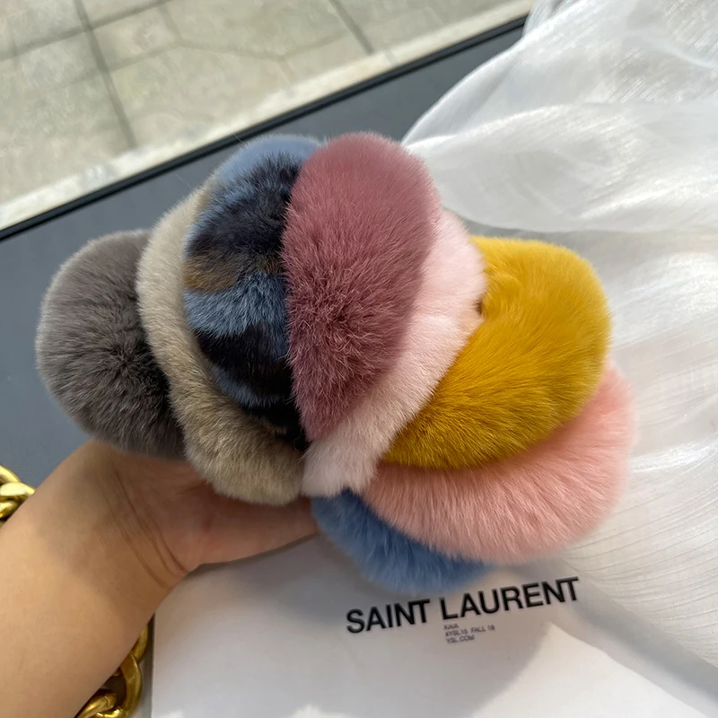 Real Animal Fur Hair Scrunchies Soft Furry Elastic Hair Band for Women Girls Ponytail holder Rubber Bands Hair Accessories