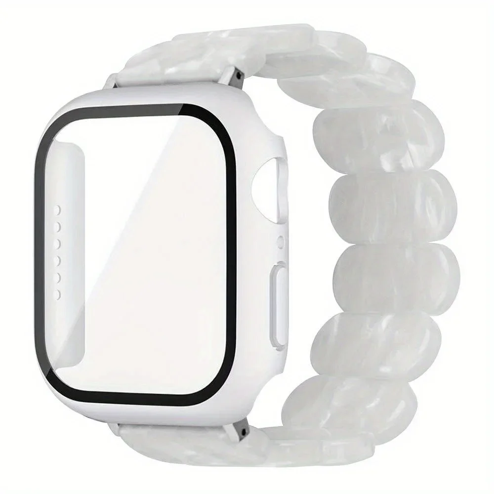 Pasek z żywicy + etui ze szkła hartowanego do Apple Watch Series 10/9/8/7/6/5 46mm 42mm 44mm 45mm 41mm 40mm bransoletka z paskiem do zegarka z osłoną