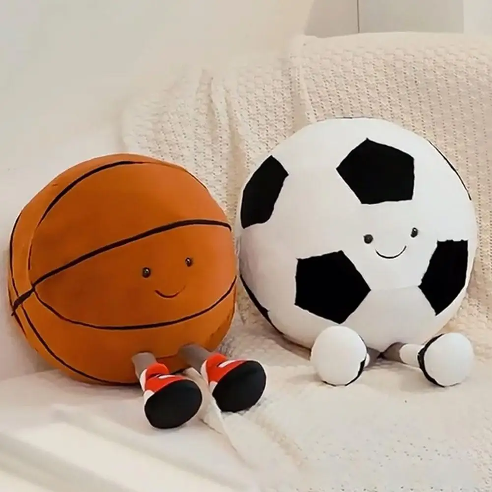 Bolas de futebol fofas brinquedo recheado, futebol, basquete com perna, travesseiro de pelúcia dos desenhos animados, material macio, meias, presentes para crianças