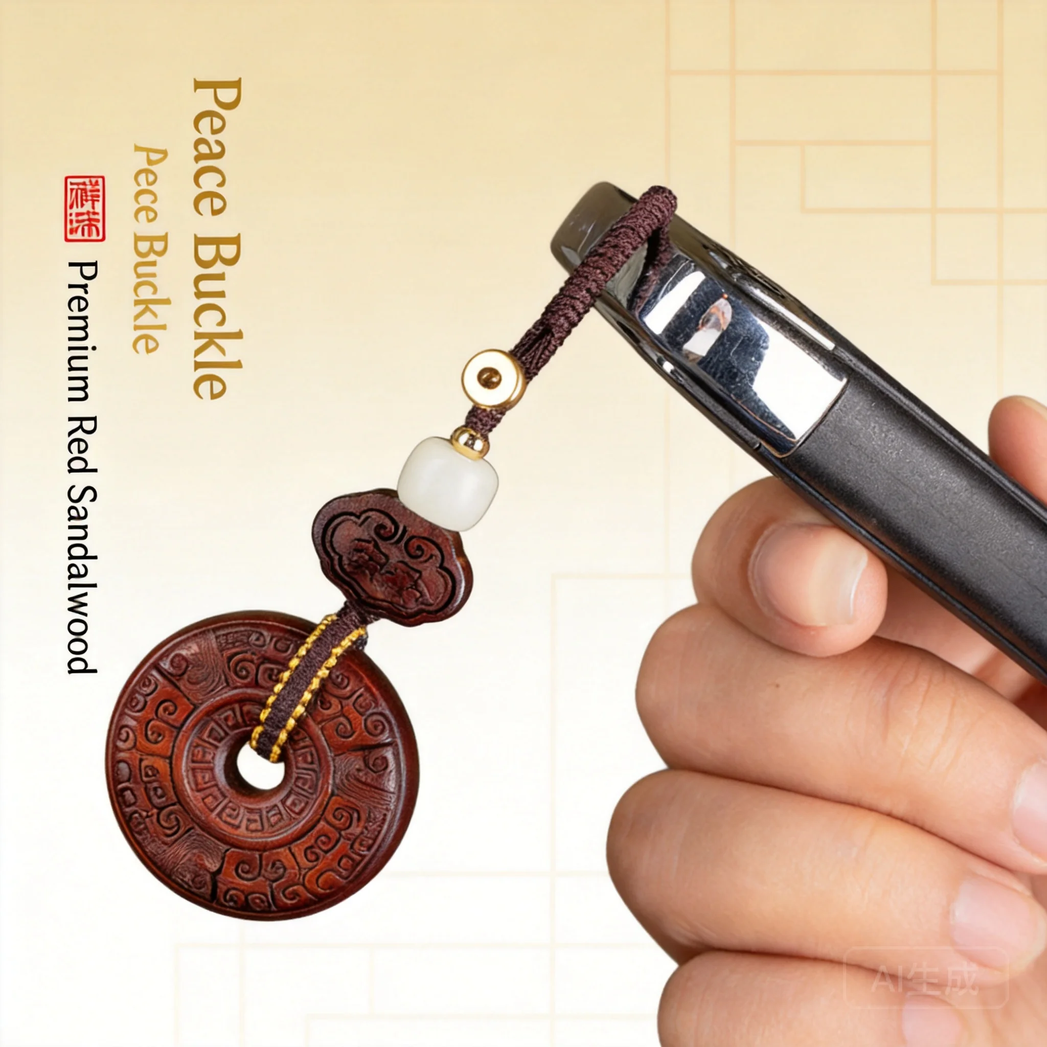 

Red Sandalwood Carved Peace Buckle Car Key Chain Pendant 2026 New Unisex Hanging Ornament For Daily Use Holiday Gift Giving For