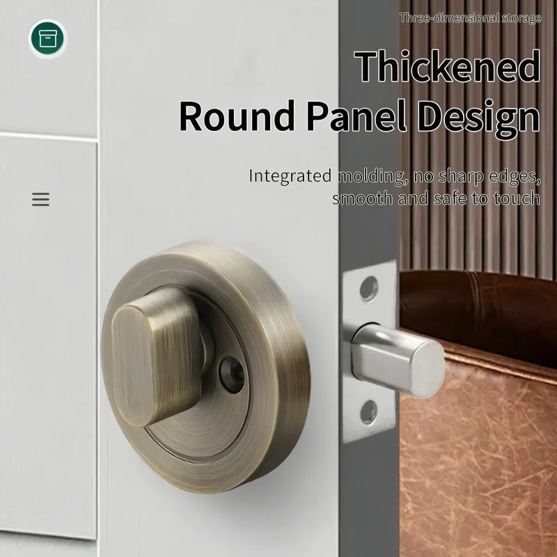 Wooden Door Invisible Lock, Single Double Sided Round Deadbolt Lock, Interior Auxiliary Lock for Bedroom and Passageway