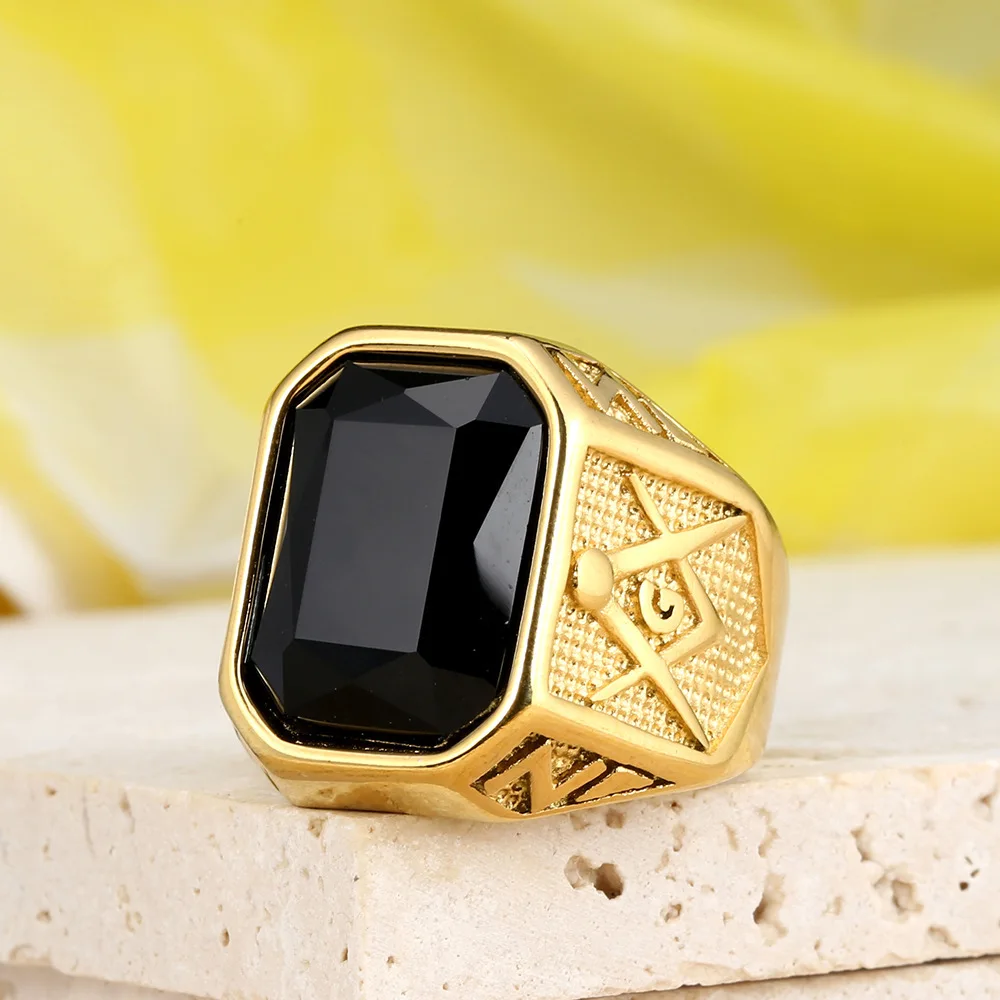 Punk Hip Hop Blue Green Black Red Stone Rings Men Fashion Retro Masonic Letter G Stainless Steel Ring Charm Jewelry Wholesale - Image 6